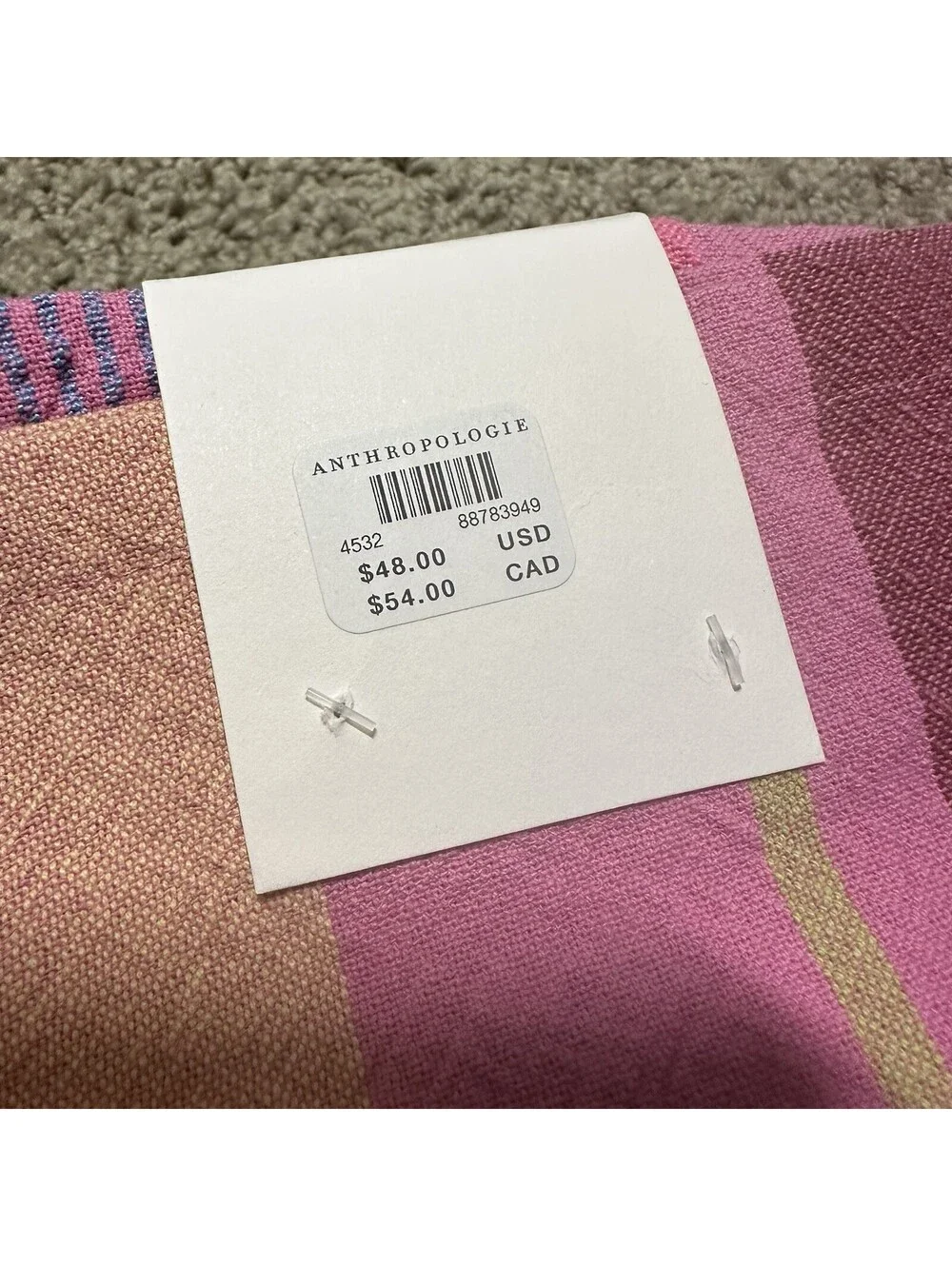 Anthropologie Rayas Table Runner 100% Cotton  16”x90” Pink Purple Orange Stripes